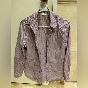 Purple and white plaid collared shirt